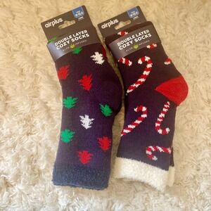 Airplus Mens Double‎ Layer Cozy Socks Aloe Infused Warm Comfy 2 Pair Pack